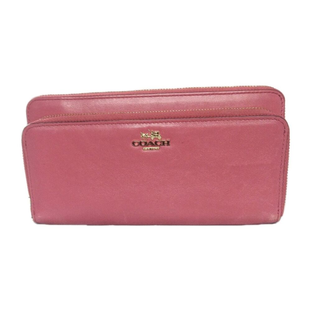 Vintage Coach Accordion Double Zip Wallet Smooth Leather Raspberry Red Y2K - Picture 1 of 12